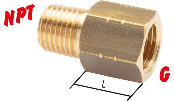 Voorbeeldig Afbeelding: Reduceernippel met NPT Messing / G-mof, messing